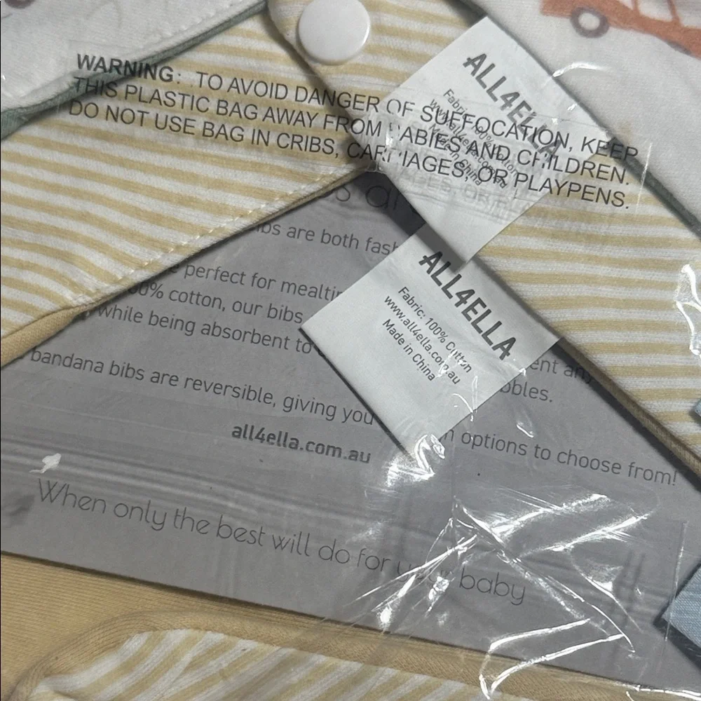 Vehicle Print Bandana Bibs - Cream and Blue